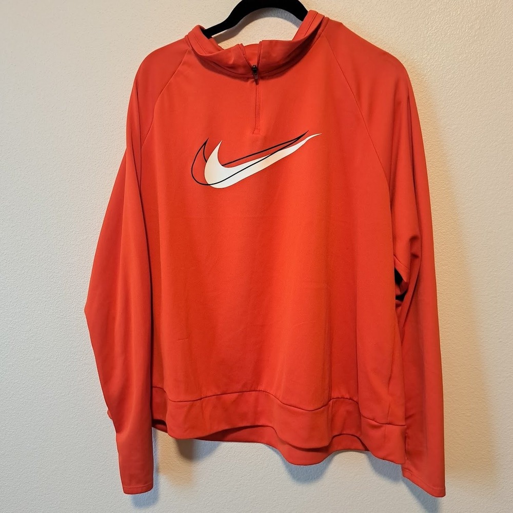 Nike Running Dri-FIT Mens 2X Orange Quarter Zip Pullover Swoosh Logo Top